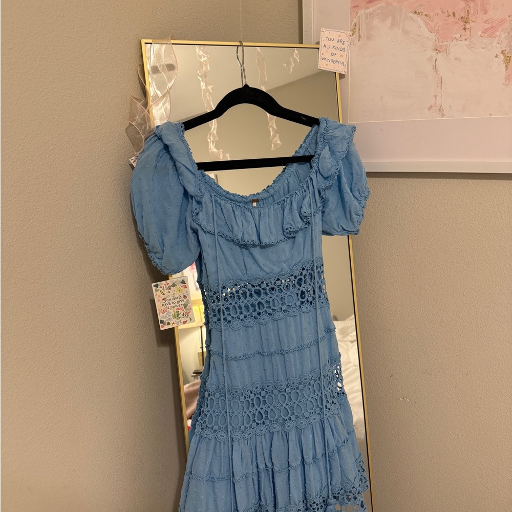 Free People Light Blue Lace-Trimmed Dress
